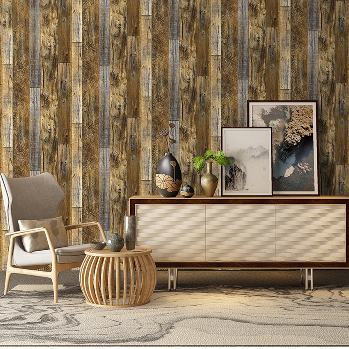 6m Rustic Wood Panel Effect Wallpaper Self Adhesive Vinyl Wrap ...