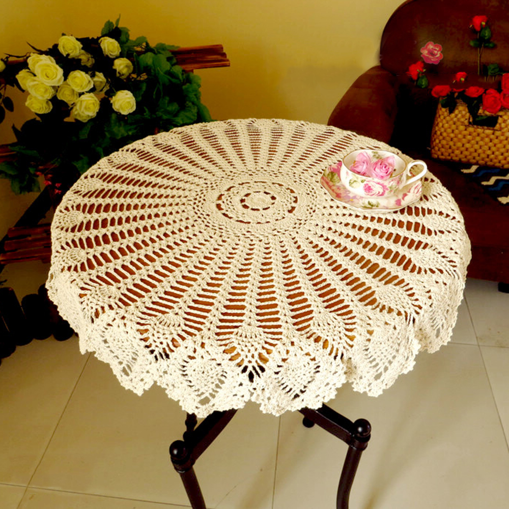 Vintage Round Lace Tablecloth Handmade Crochet Cotton Art Table Cloth Cover 90cm