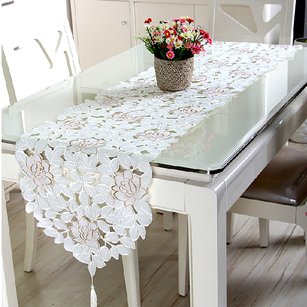 White Embroidered Lace Table Runner Mats Doilies Dining Room Wedding Party  Decor | eBay